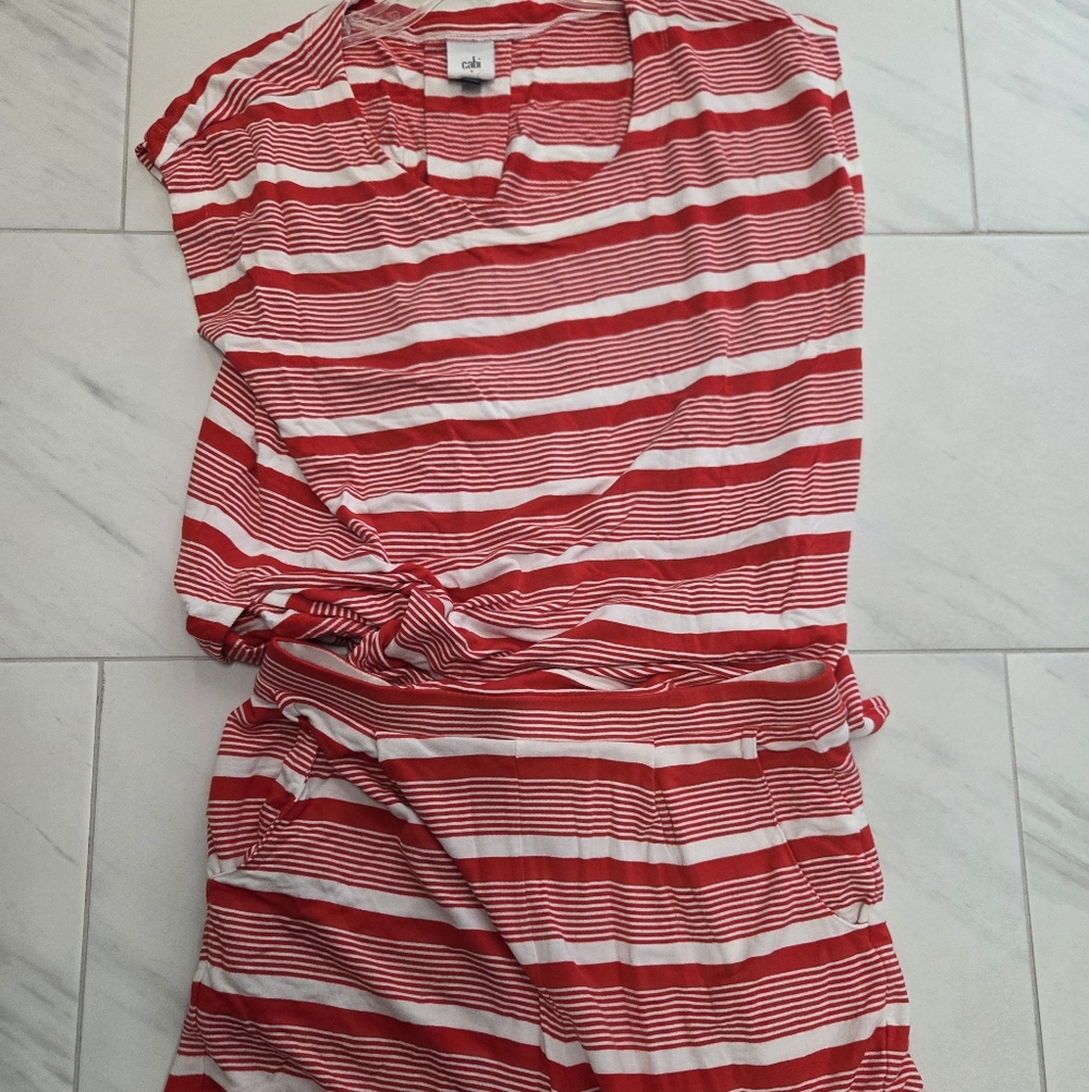 CAbi Red and White Striped Shortset